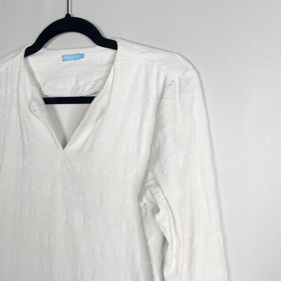 J McLaughlin S White Chainlink Carly Catalina Cloth Split V Neck 3/4 Sleeve Top - Picture 3 of 10